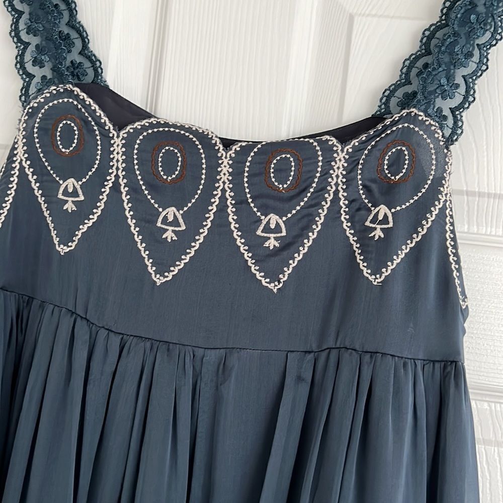 Silk sundress aquamarine Sz Xl summer dress - Picture 2 of 9